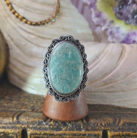 Amazonite Heart Chakra Gemstone Ring US 8 (E1530)