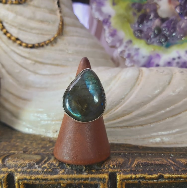 Labradorite Psychic Protection Gemstone Ring US 7 (E1547)