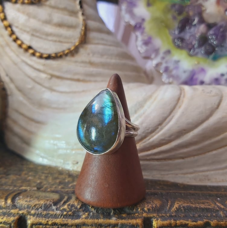 Labradorite Psychic Protection Gemstone Ring US 7 (E1547)