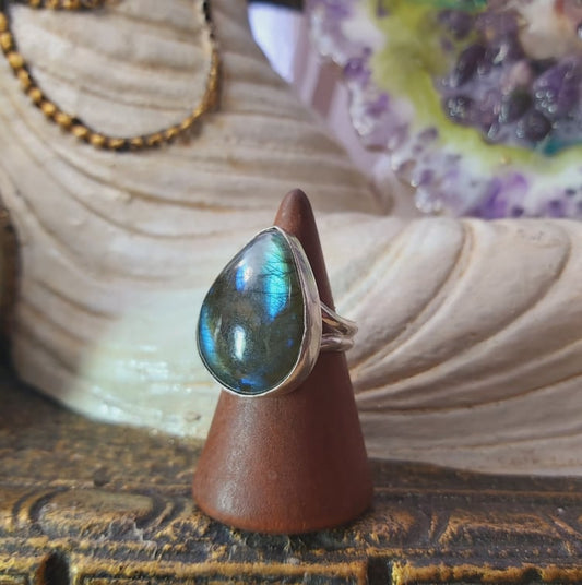 Labradorite Psychic Protection Gemstone Ring US 7 (E1547)