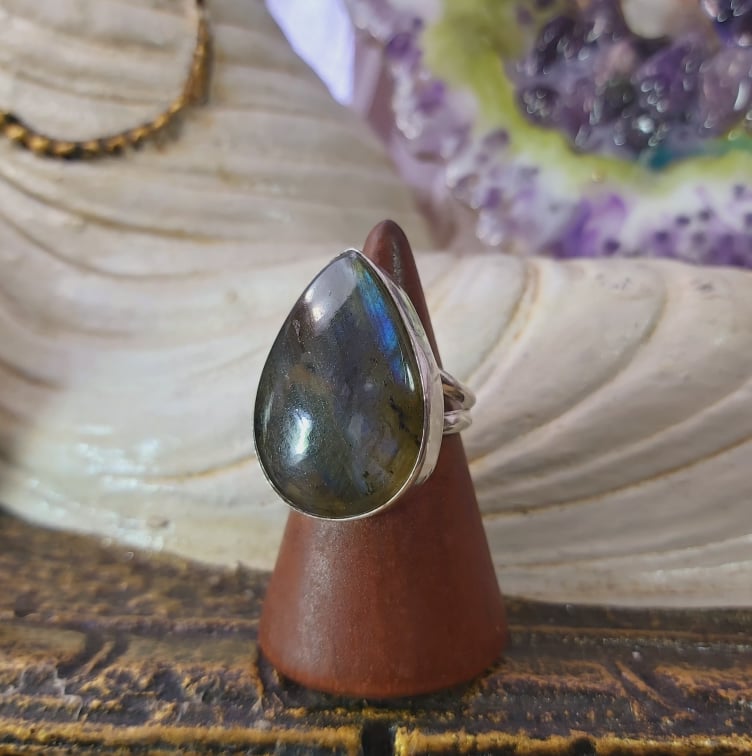 Labradorite Psychic Protection Gemstone Ring US 7 (E1549)