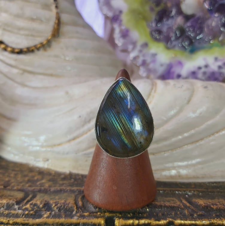 Labradorite Psychic Protection Gemstone Ring US 7 (E1549)