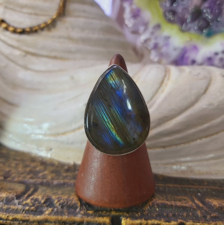 Labradorite Psychic Protection Gemstone Ring US 7 (E1549)