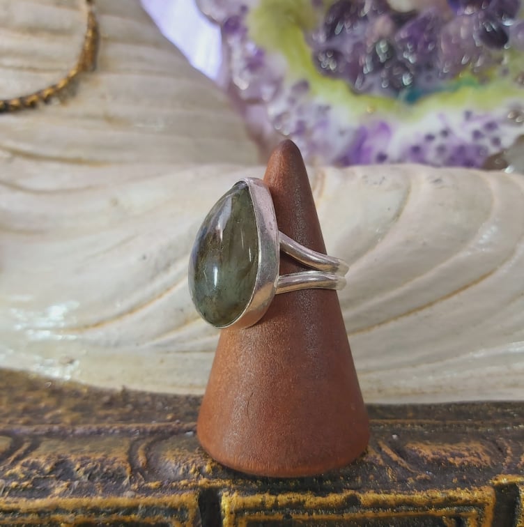 Labradorite Psychic Protection Gemstone Ring US 7.5 (E1550)