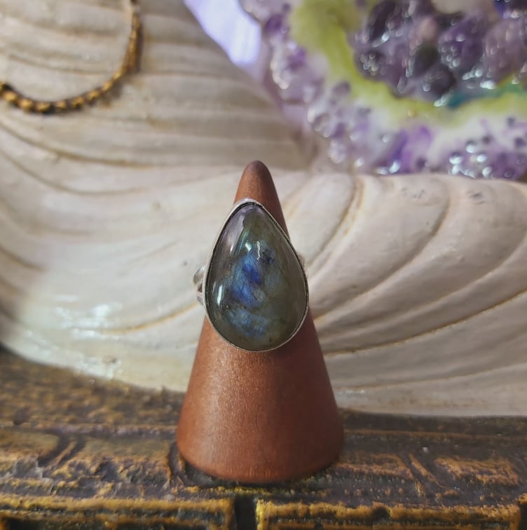 Labradorite Psychic Protection Gemstone Ring US 7.5 (E1550)
