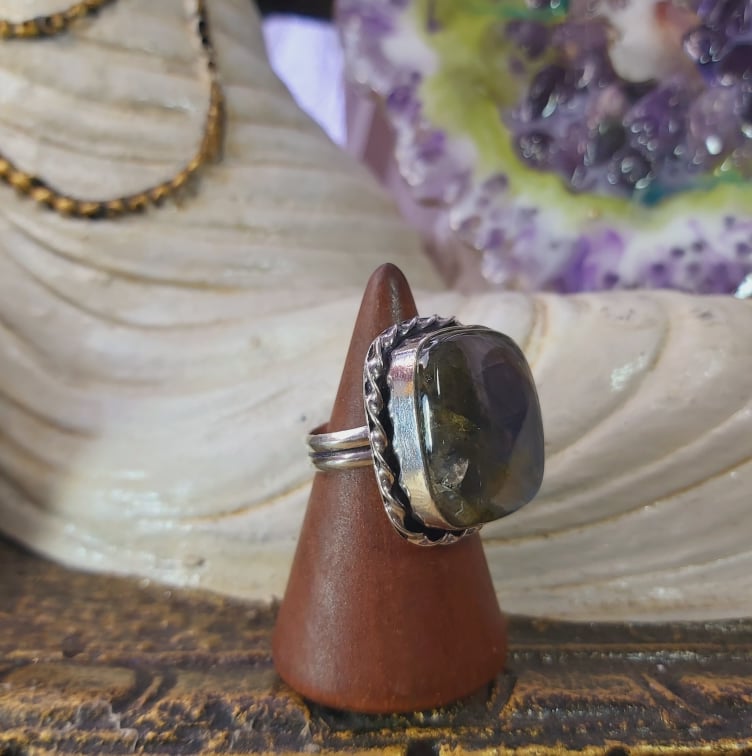 Labradorite Psychic Protection Gemstone Ring US 8 (E1551)
