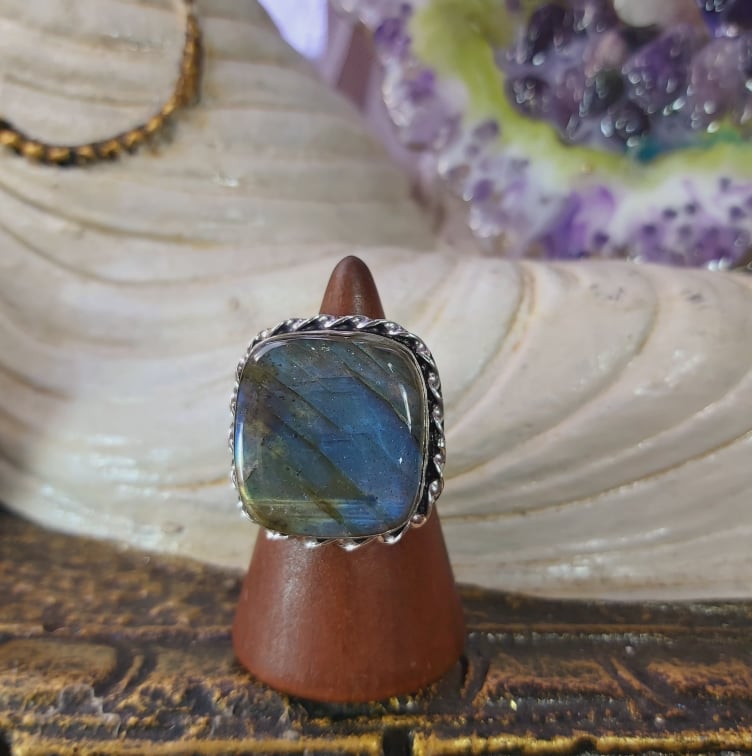 Labradorite Psychic Protection Gemstone Ring US 8 (E1551)