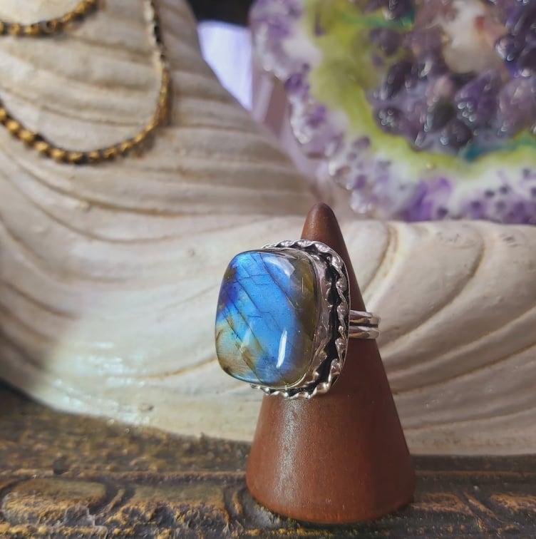 Labradorite Psychic Protection Gemstone Ring US 8 (E1551)