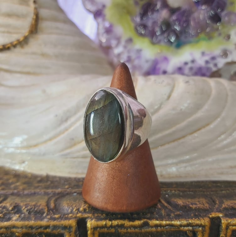 Labradorite Psychic Protection Gemstone Ring US 8 (E1555)