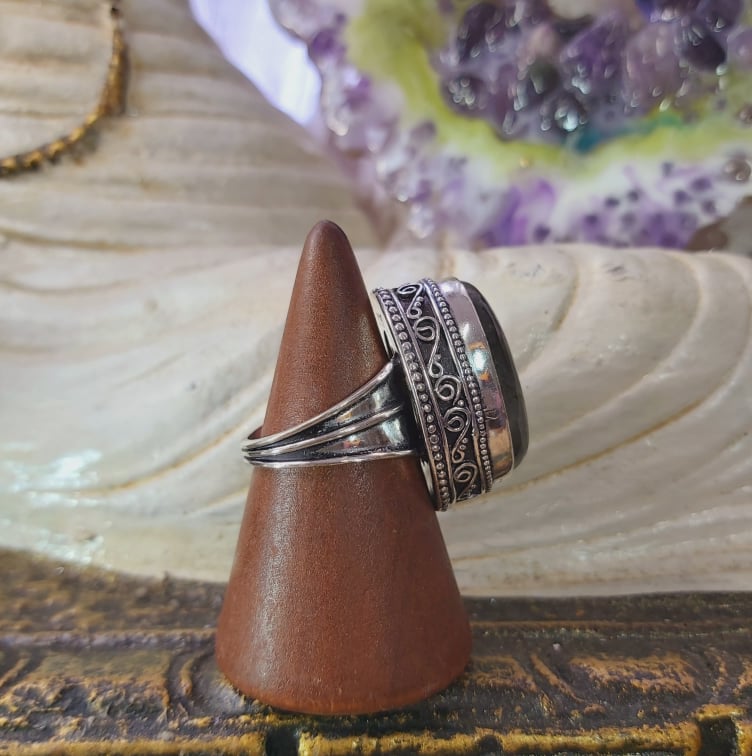 Labradorite Psychic Protection Gemstone Ring US 8 (E1558)