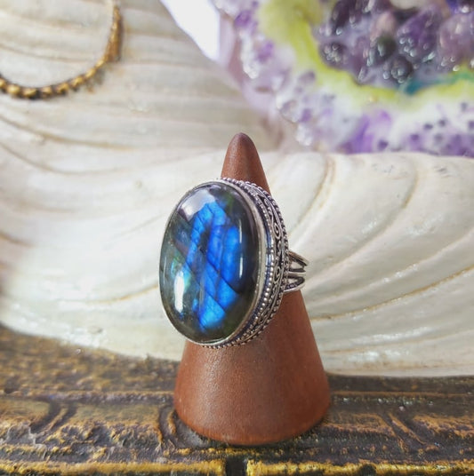 Labradorite Psychic Protection Gemstone Ring US 8 (E1558)