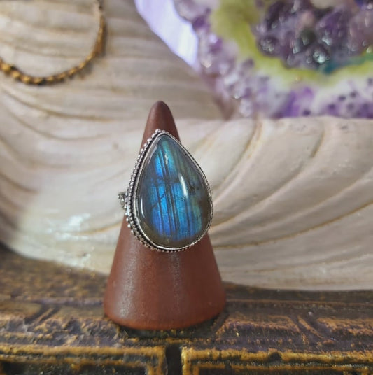 Labradorite Psychic Protection Gemstone Ring US 8 (E1560)