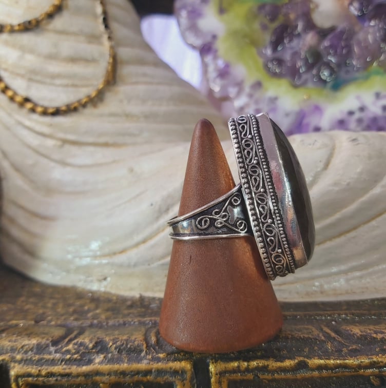 Labradorite Psychic Protection Gemstone Ring US 9 (E1566)