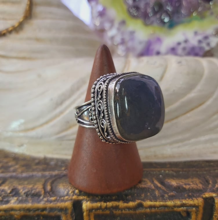 Labradorite Psychic Protection Gemstone Ring US 9 (E1567)