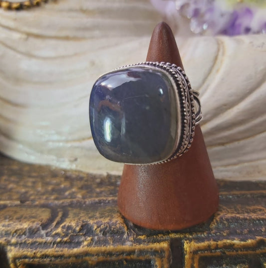 Labradorite Psychic Protection Gemstone Ring US 9 (E1567)