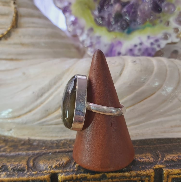 Labradorite Psychic Protection Gemstone Ring US 9 (E1568)