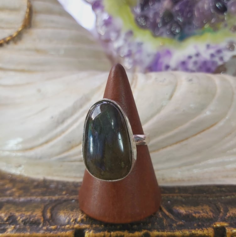 Labradorite Psychic Protection Gemstone Ring US 9 (E1568)