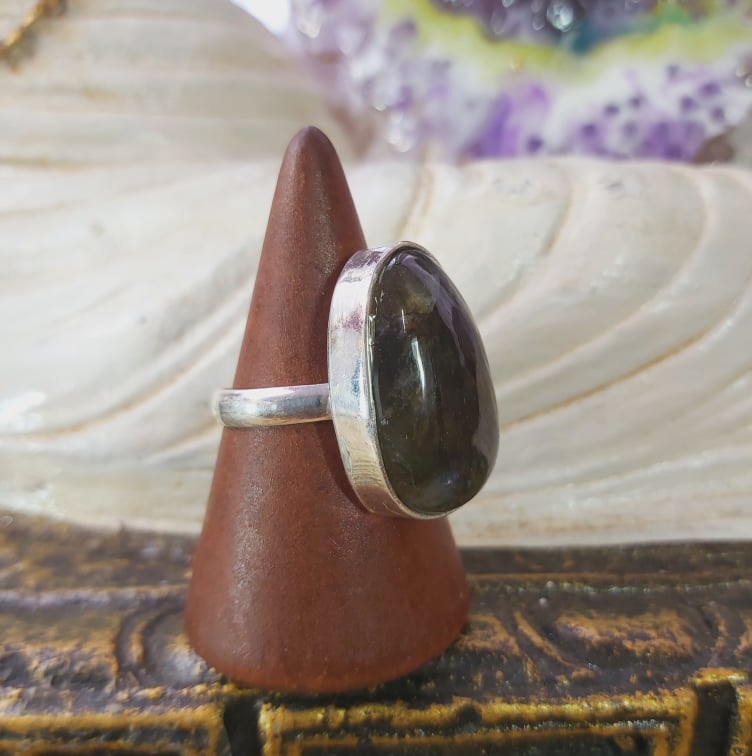 Labradorite Psychic Protection Gemstone Ring US 9 (E1568)
