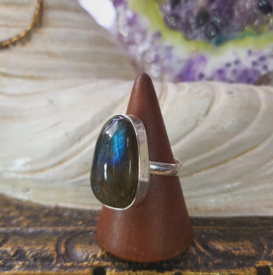 Labradorite Psychic Protection Gemstone Ring US 9 (E1568)