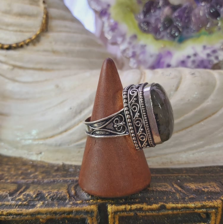 Labradorite Psychic Protection Gemstone Ring US 9 (E1569)