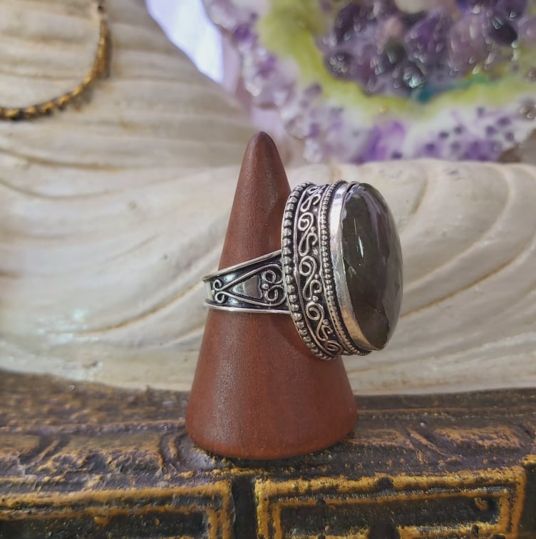 Labradorite Psychic Protection Gemstone Ring US 9.5 (E1570)
