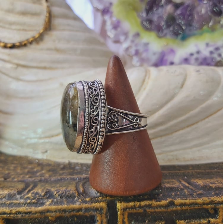 Labradorite Psychic Protection Gemstone Ring US 9.5 (E1570)