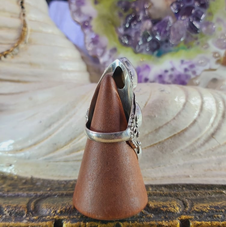 Tiger Eye Earth Star Gemstone Ring US 8 (E1576)