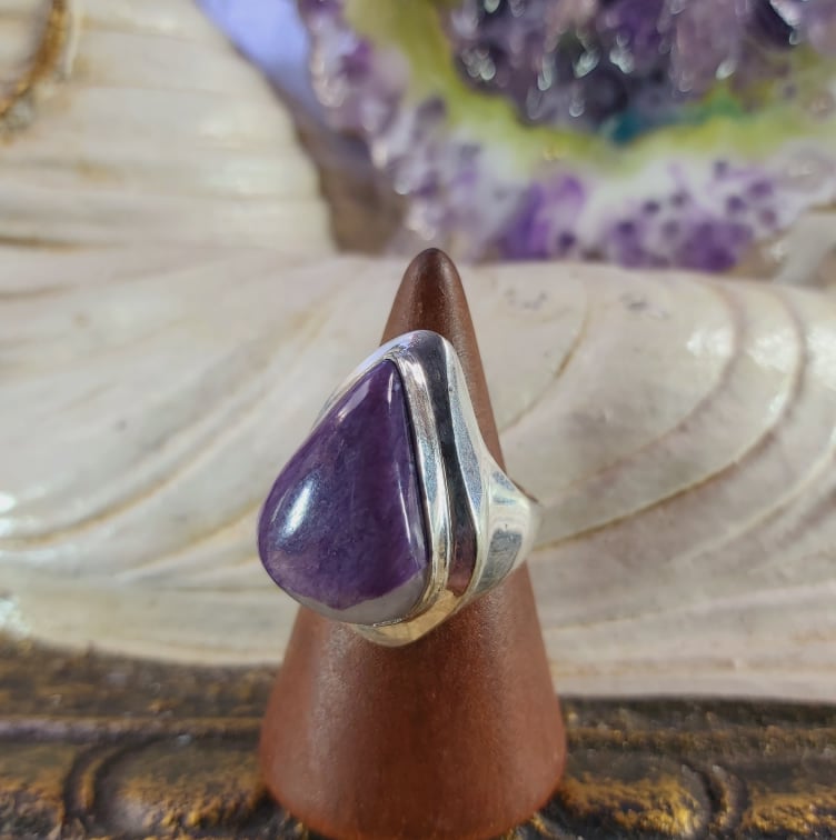 Charoite Spiritual Path Gemstone Ring Size US 8 (E1580)