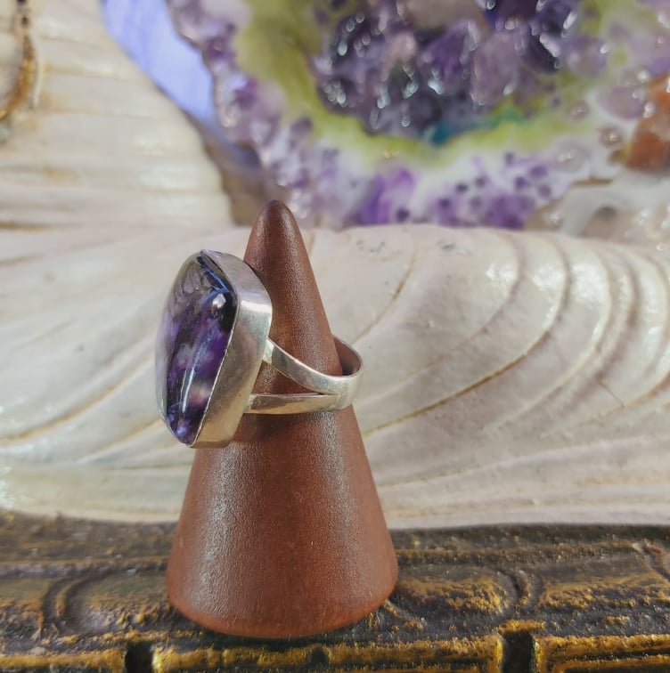 Charoite Spiritual Path Gemstone Ring  Size US 8 (E1582)