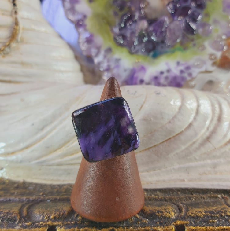 Charoite Spiritual Path Gemstone Ring  Size US 8 (E1582)