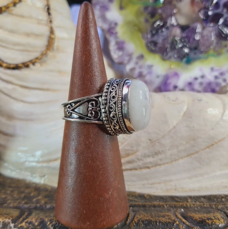 Rainbow Moonstone Spiritual Grounding Ring Size US 9 (E1593)