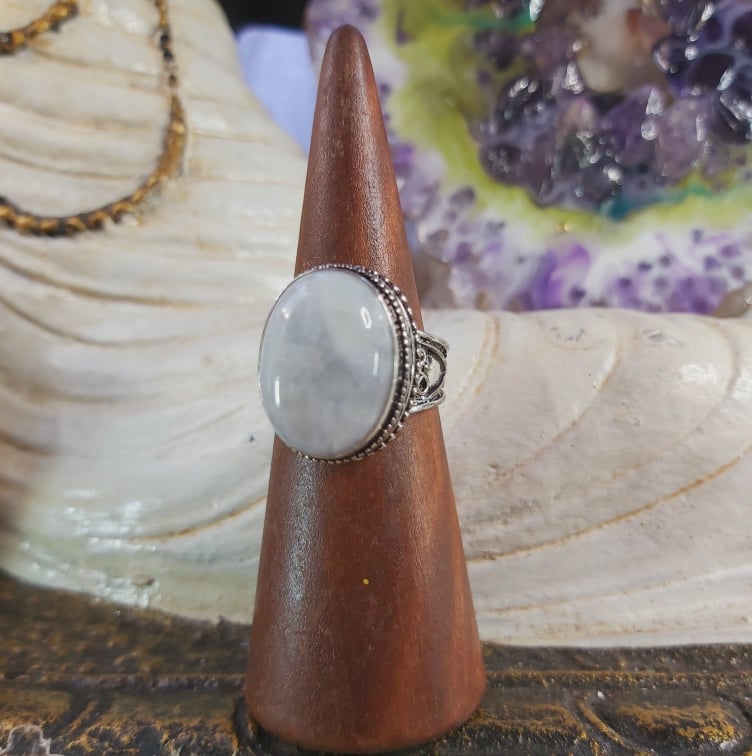 Rainbow Moonstone Spiritual Grounding Ring Size US 9 (E1593)