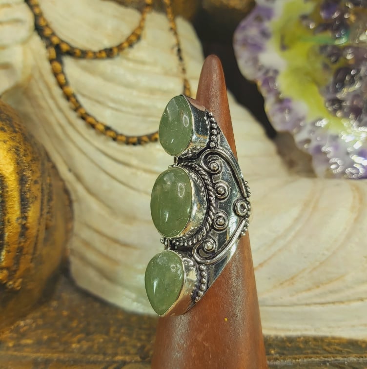 Prehnite Heart Chakra Gemstone Ring US 8.5 (E1609)