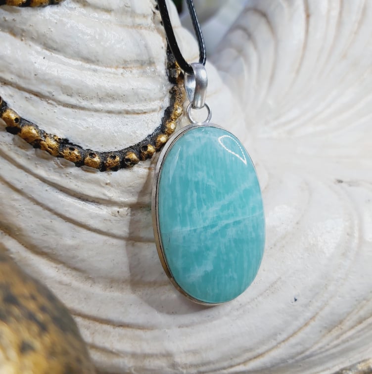 Amazonite Speaking Ones Truth Gemstone Pendant (E1642)