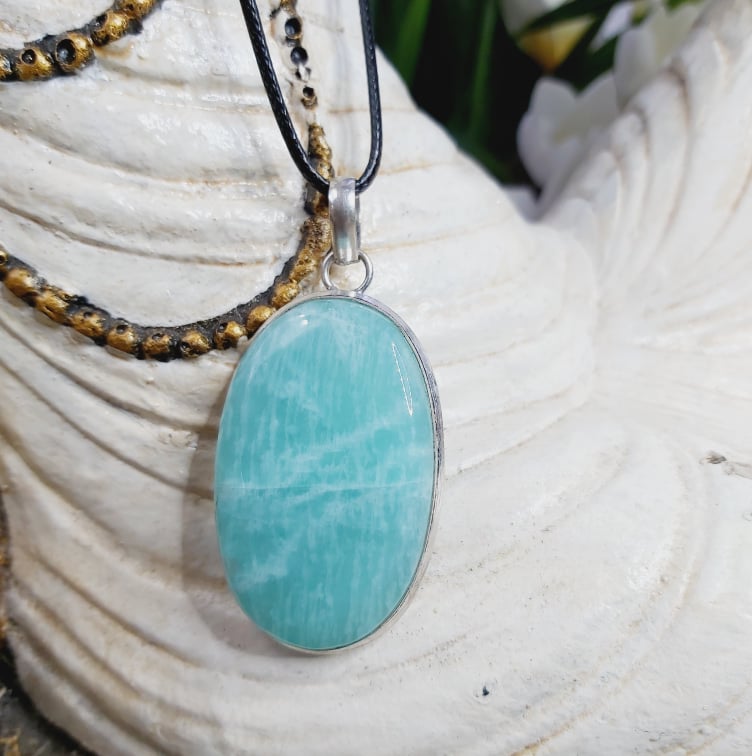 Amazonite Speaking Ones Truth Gemstone Pendant (E1642)