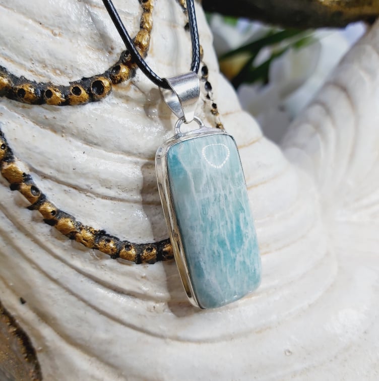 Amazonite Speaking Ones Truth Gemstone Pendant (E1643)