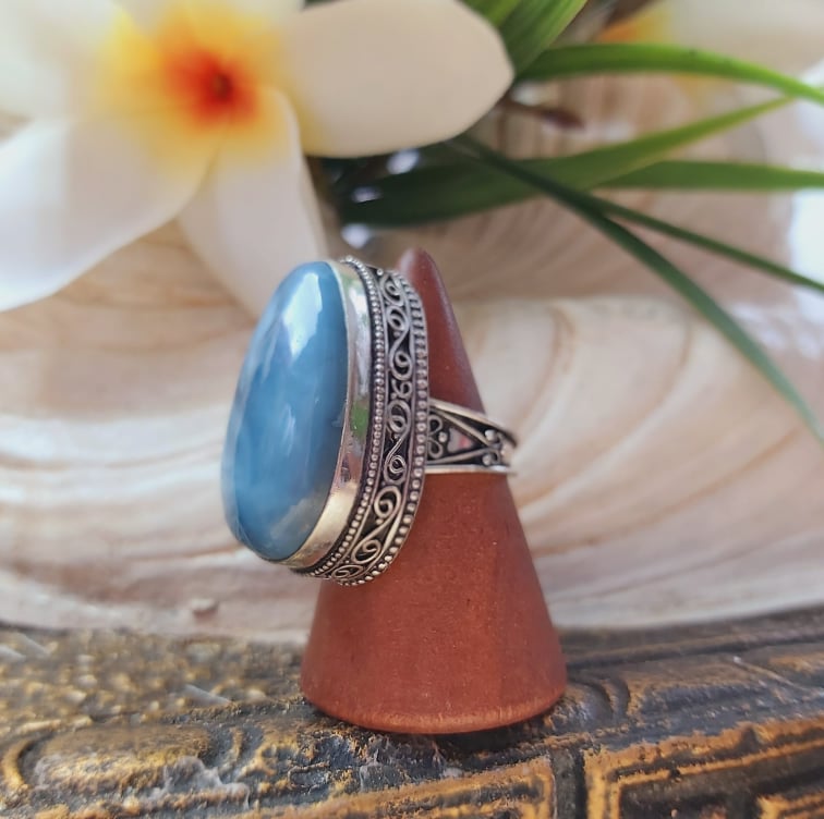 Owyhee Blue Opal Angelic Gemstone Ring US 9 (E1691)