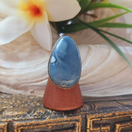 Owyhee Blue Opal Angelic Gemstone Ring US 9 (E1691)