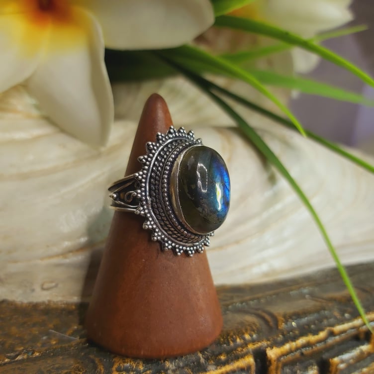Labradorite Inner Spirit & Psychic Protection Gemstone Ring US 7.5 (E1695)