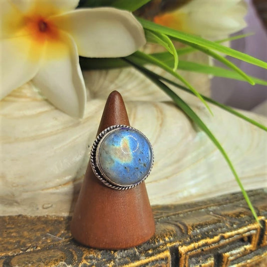 Labradorite Inner Spirit & Psychic Protection Gemstone Ring US 8.5 (E1696)
