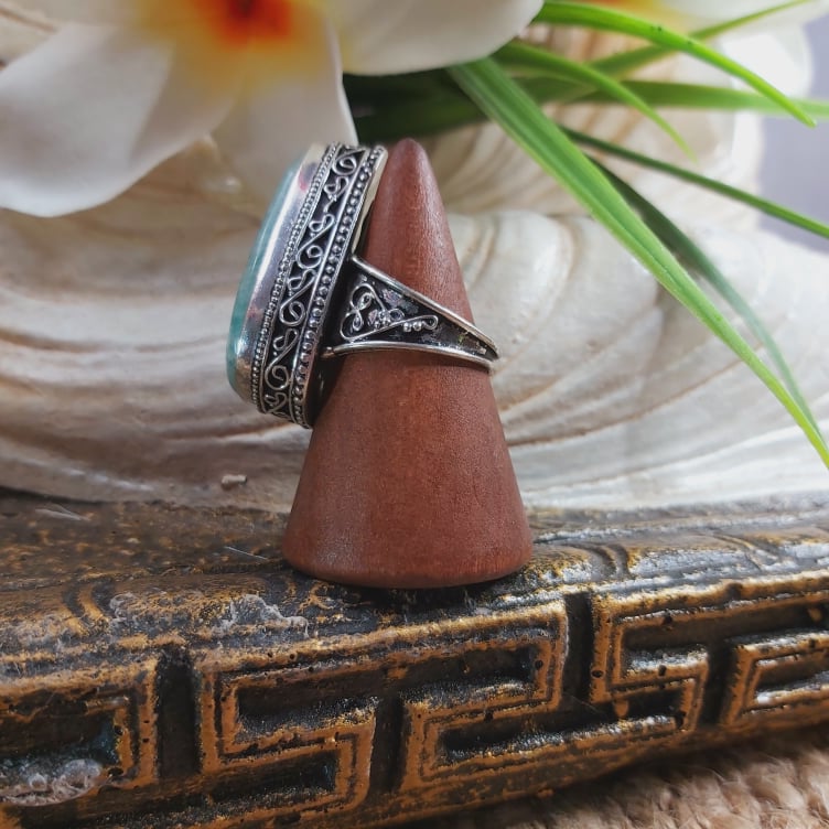 Amazonite Speaking Ones Truth Ring US 9 (E1701)