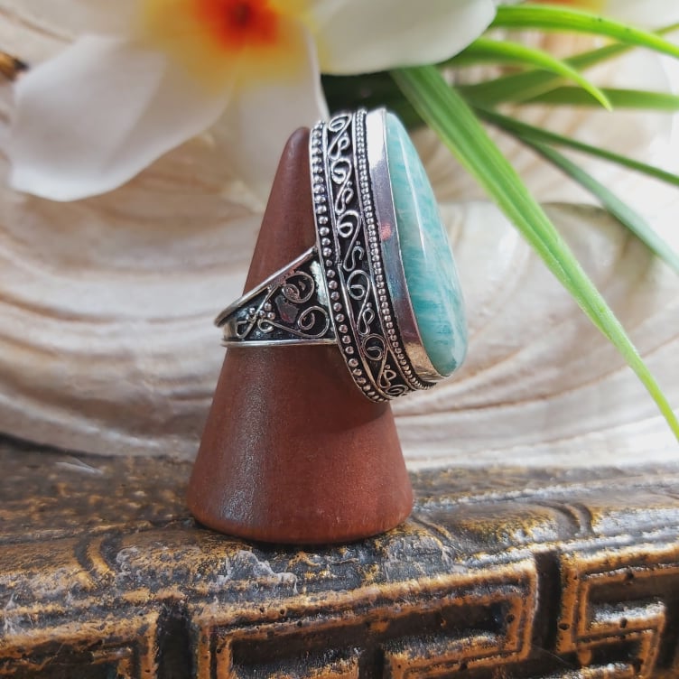 Amazonite Speaking Ones Truth Ring US 9 (E1701)