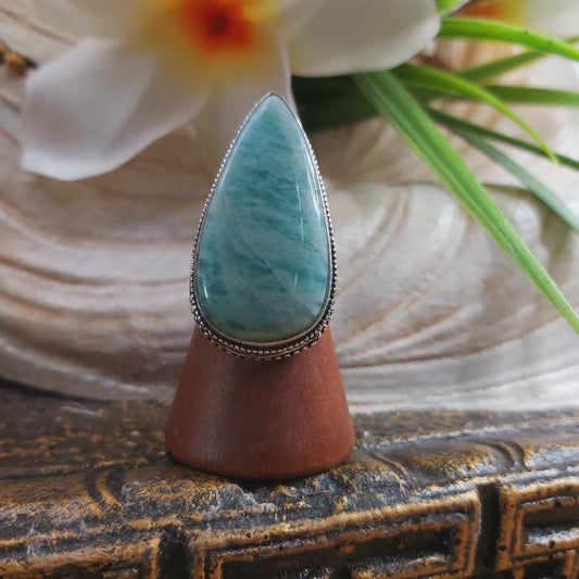 Amazonite Speaking Ones Truth Ring US 9 (E1701)