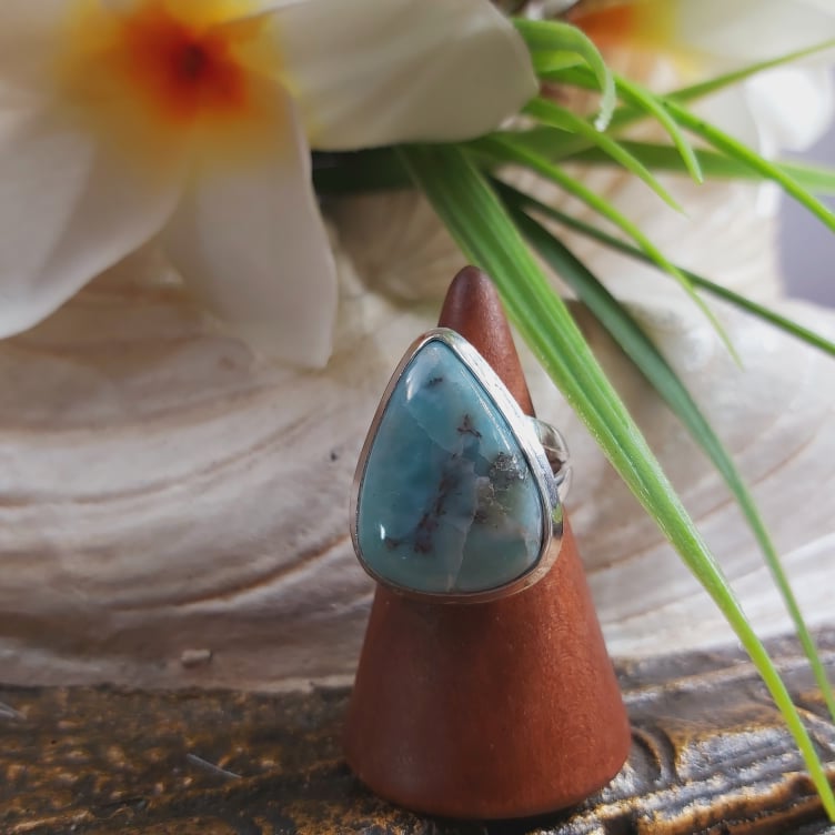 Larimar Emotional Healing Gemstone Ring US 7.5 (E1704)