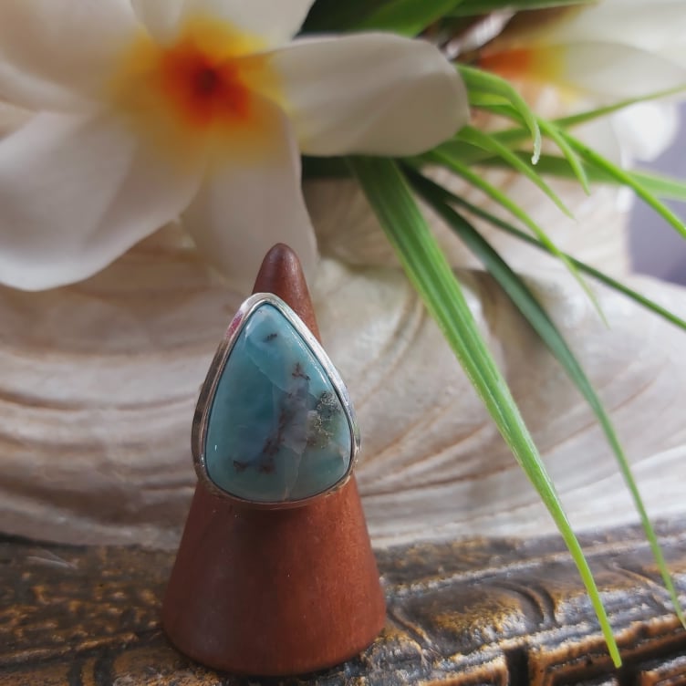 Larimar Emotional Healing Gemstone Ring US 7.5 (E1704)
