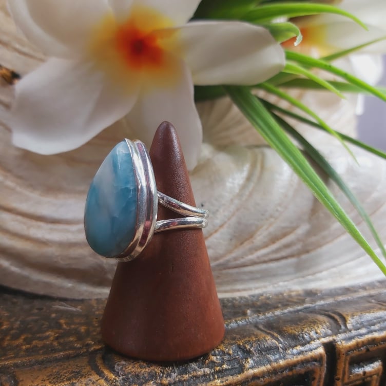Larimar Emotional Healing Gemstone Ring US 7.5 (E1705)