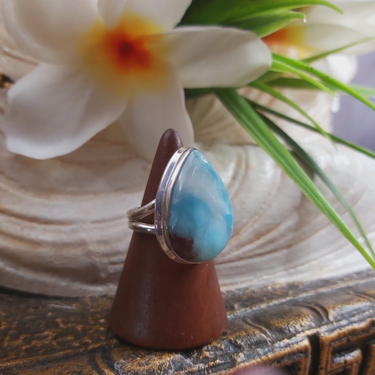 Larimar Emotional Healing Gemstone Ring US 7.5 (E1705)