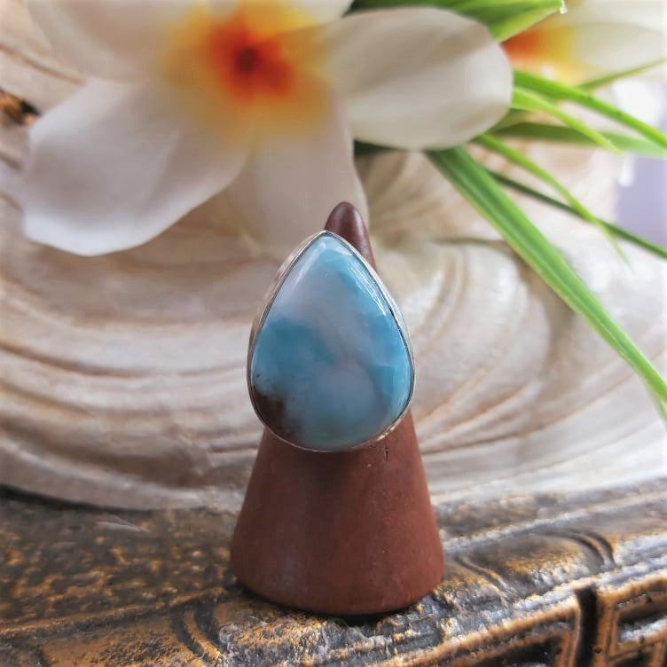 Larimar Emotional Healing Gemstone Ring US 7.5 (E1705)
