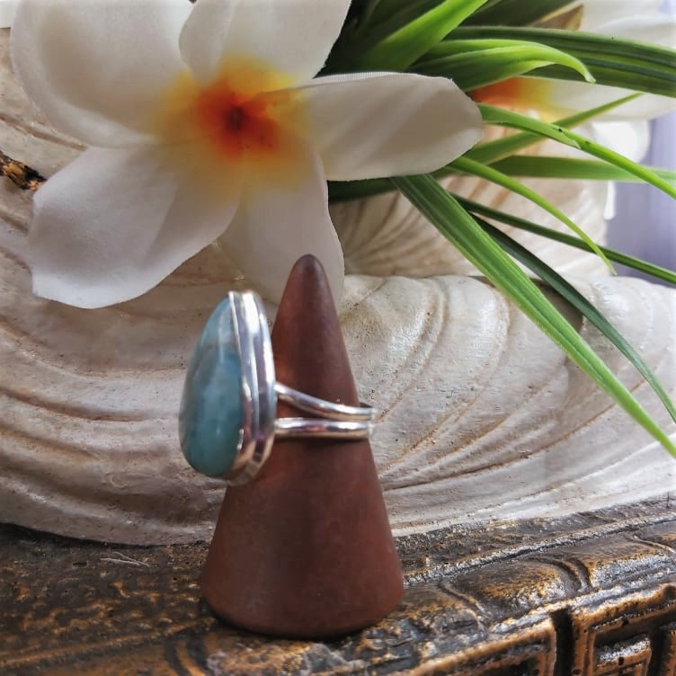 Larimar Emotional Healing Gemstone Ring US 8 (E1706)