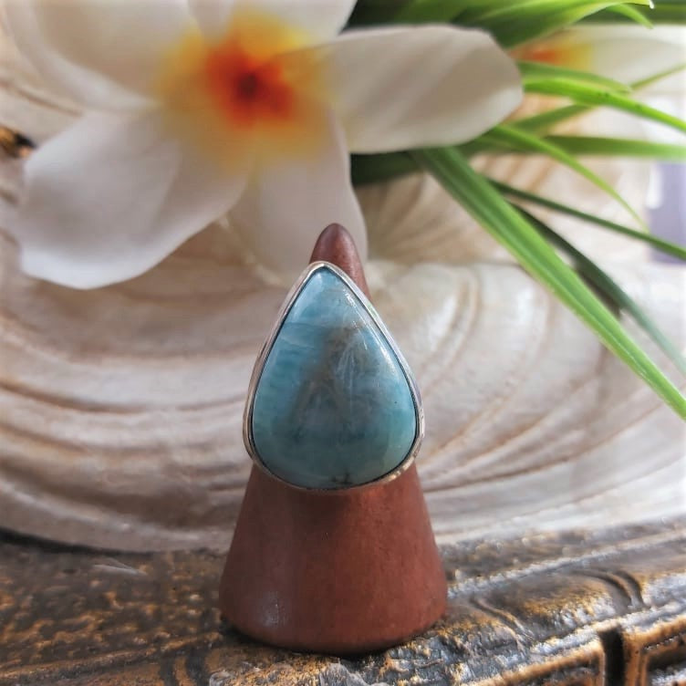 Larimar Emotional Healing Gemstone Ring US 8 (E1706)